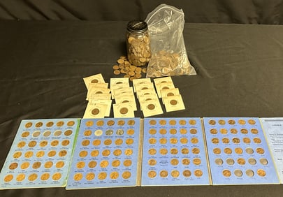 Large Group of Wheat Pennies - Some in Date Book