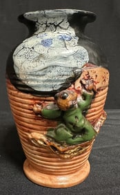 Japanese Sumida Gawa Vase with Climbing Figure