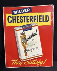Large Vintage Chesterfield Cigarette Tin Tobacco Sign 29 X 23