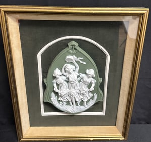 Framed Biscuit Porcelain Jasperware Relief Cameo with Three Women