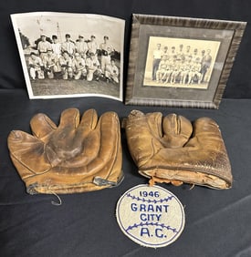 Baseball Lot Vintage Gloves Photographs and Patch