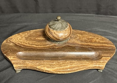 Large Stone Inkstand with Glass Insert