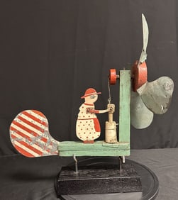 Folk Art Whirly-Gig Butter Churner on Stand