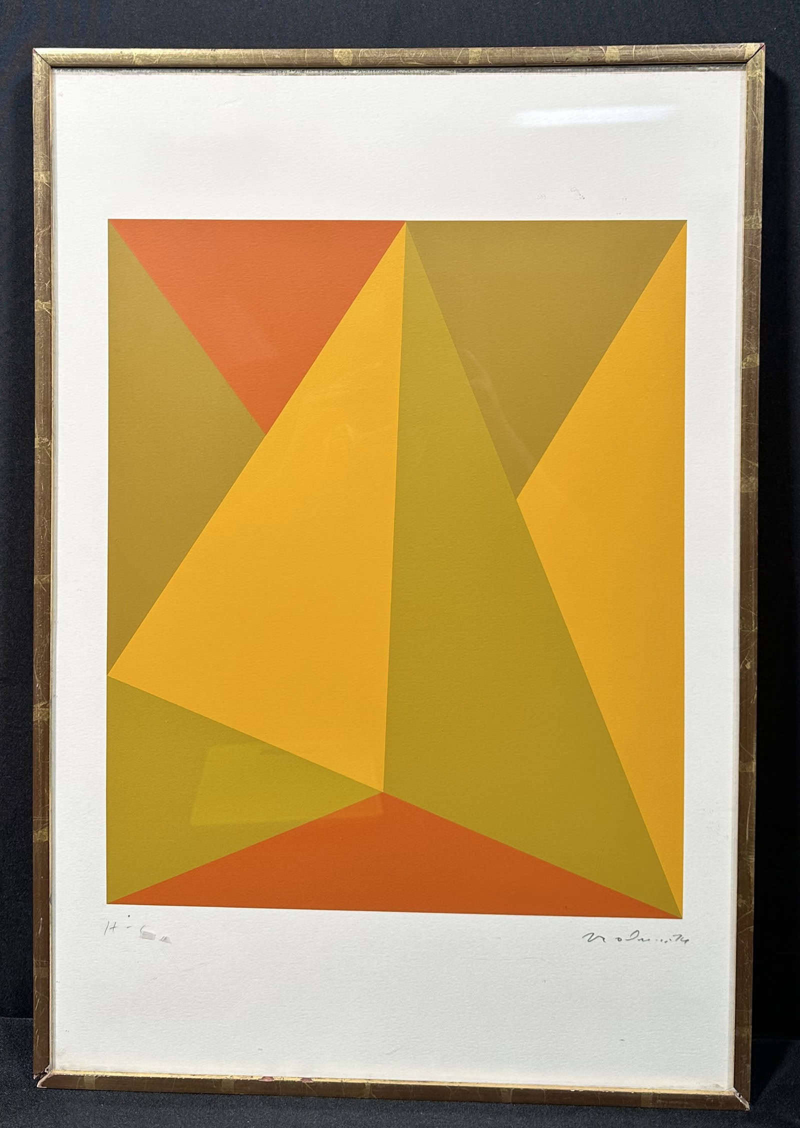Guido Molinari 1974 Signed Numbered Serigraph Triangulaire Jaune-Orange: Guido Molinari Artist Proof Serigraph from 1974 - Orange Triangles. Well known and well regarded piece with good track record. Artists proofs of this piece a little rarer than the numbered edition. Th