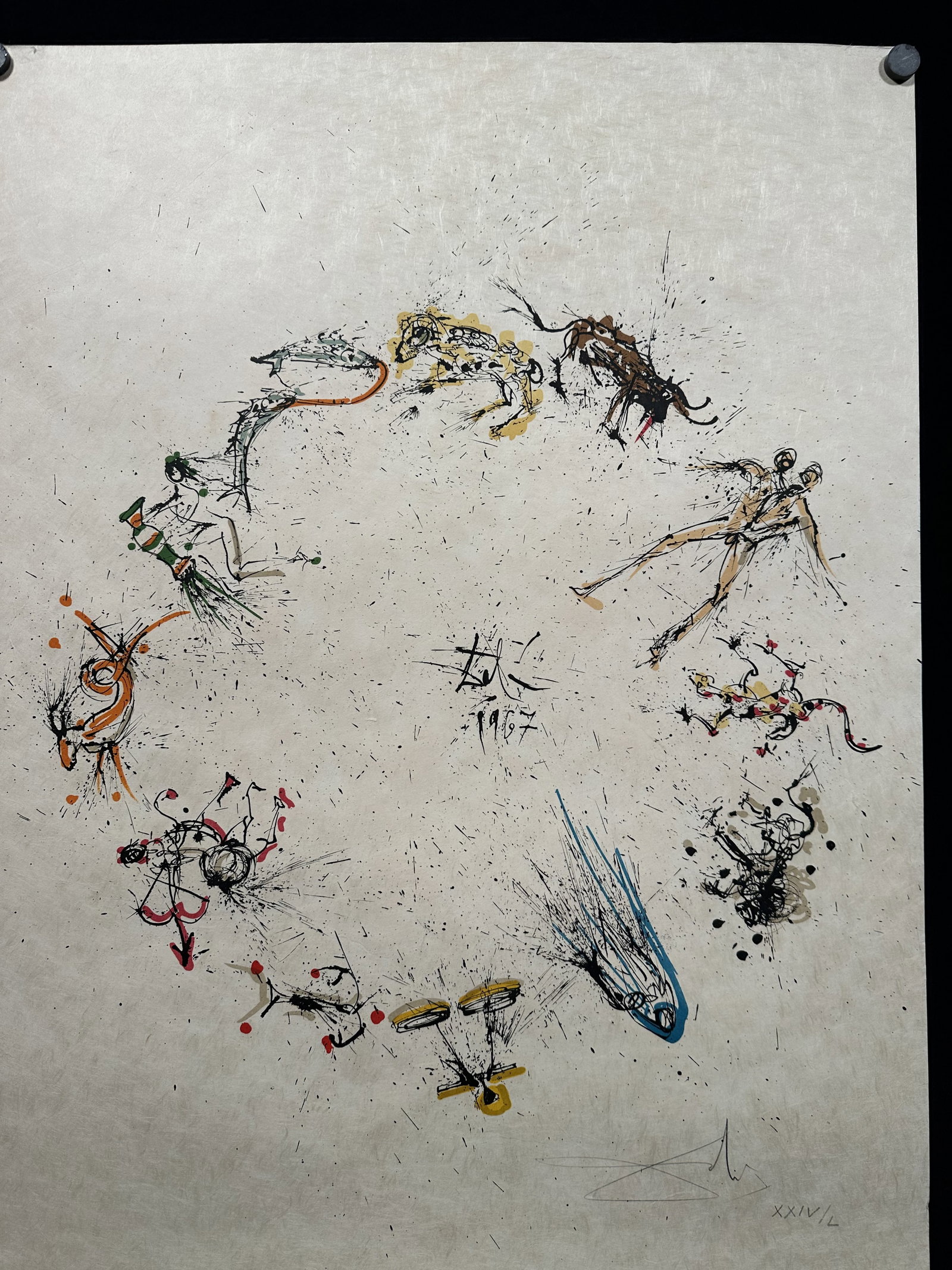 Salvador Dali 1967 Original Zodiac Frontispiece Signed / Numbered 24 of 50: Salvador Dali (1904-1989 Spanish) ''Original'' (Frontispiece) 1967 Lithograph on Japon Paper 28 inches by 20 inches. Plate signed center and pencil numbered XXIV of L (24 of 50 edition) lower margin. 