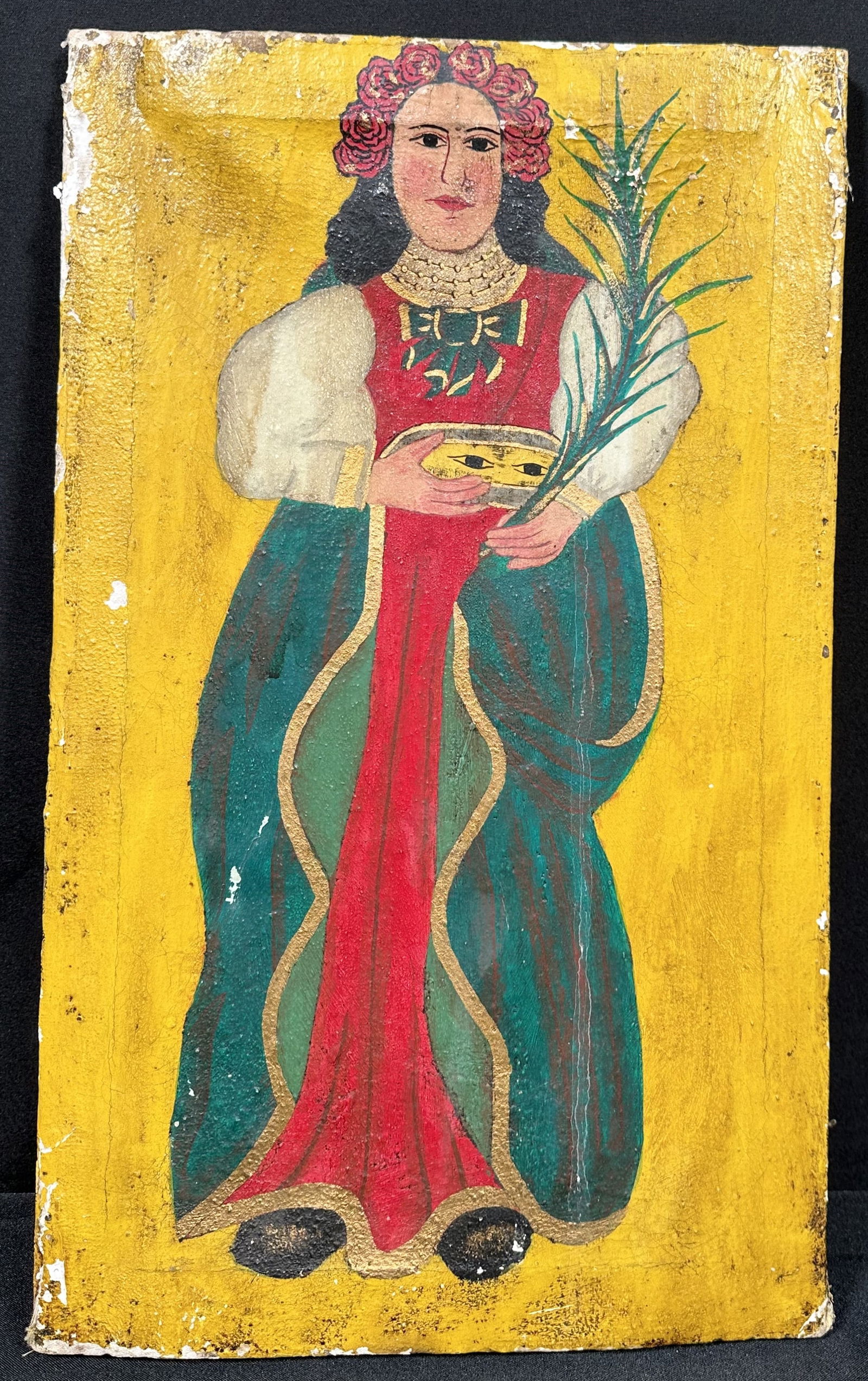 Folk Art Painting Santa Luzia V. M. Spanish Colonial (1 of 12)