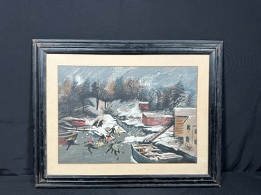 Ice Skating Scene Harry Gotlieb Screenprint on Paper 1930s