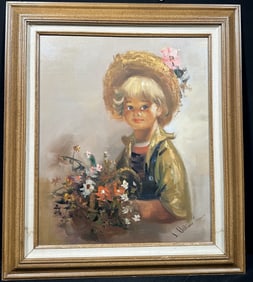 J. Williams Painting - Girl with a Basket