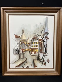P Vignot 1970s French Street Scene Painting