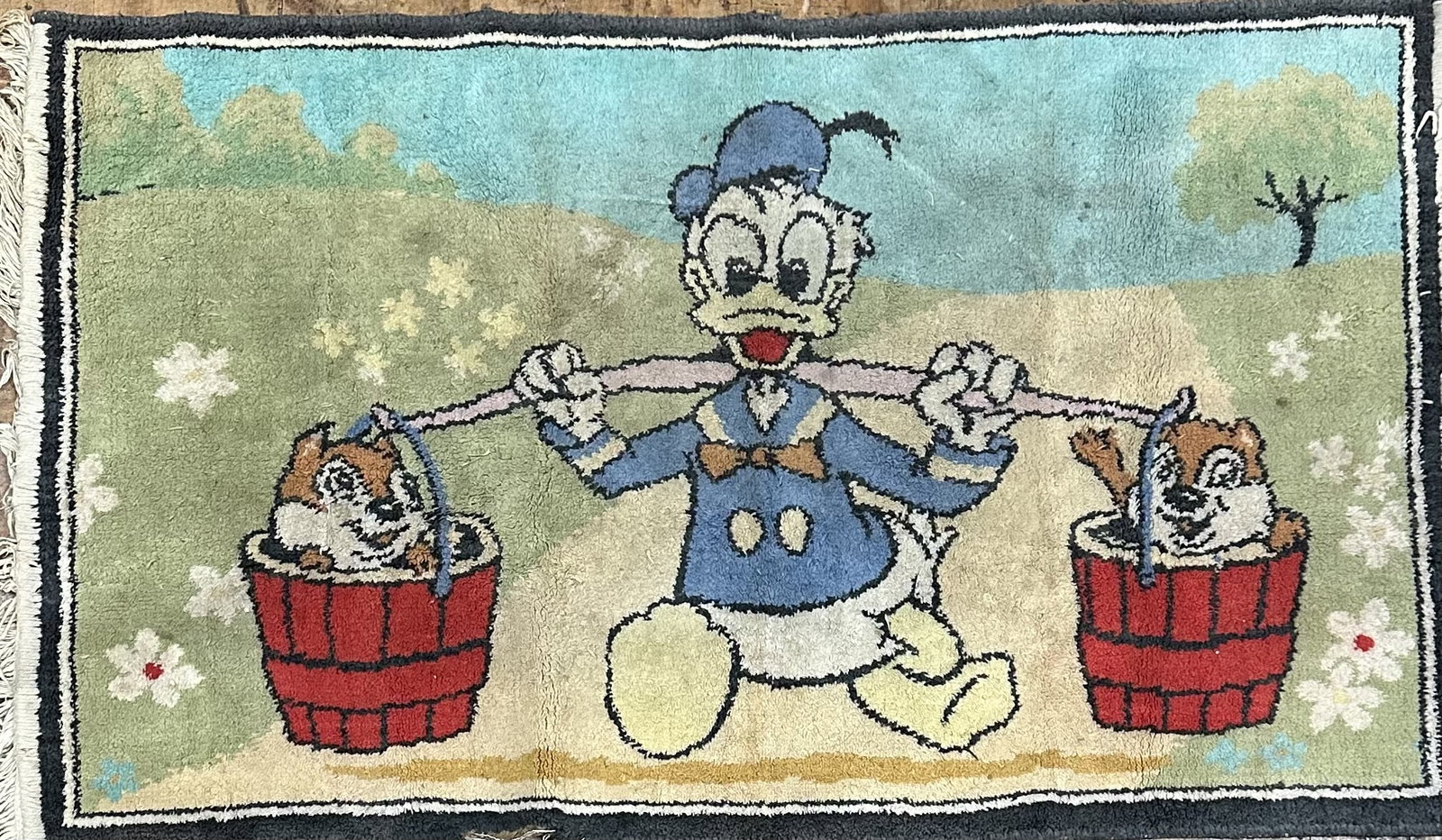 Disney Rug Donald Duck and Chip 'n Dale: A classic Disney piece from the 1960s that I believe was produced into the 1970s. This particular one came from someone that had it as a child in the mid 1960s. Still in fairly good condition showing 