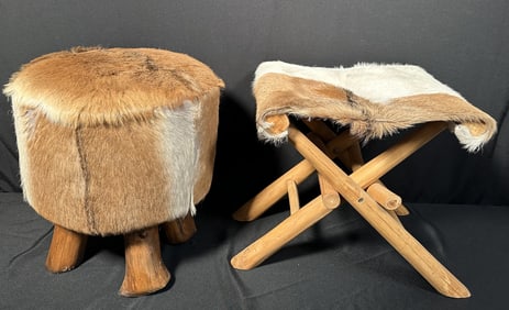 Folding Seat and Foot Stool Cowhide