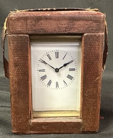 French Carriage Clock with Leather Travel Case Running Well