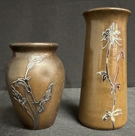 Heinz and Silver Craft Bronze Vases with Silver Overlay