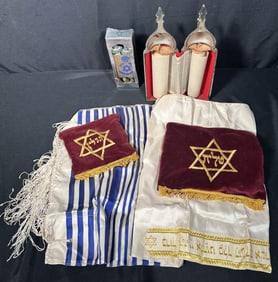 Judaica Lot - Torah Scrolls and Tallis in Bag