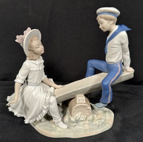 Retired Lladro Sailor Boy and Girl on Seesaw Figures