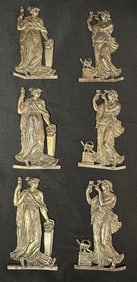 Three Pair Vintage Appliques Allegorical Figures