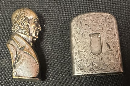Two Match Safes Figural Sir William Gladstone and Neehaws Patent Bottom Door