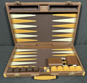 Vintage Backgammon Set Brown and Beige - 1 3/8 Inch Pieces