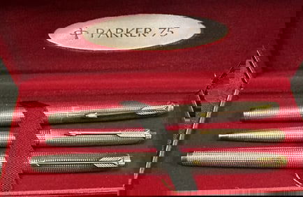 Parker 75 Sterling Silver Fountain Pen Pair Plus Ballpoint