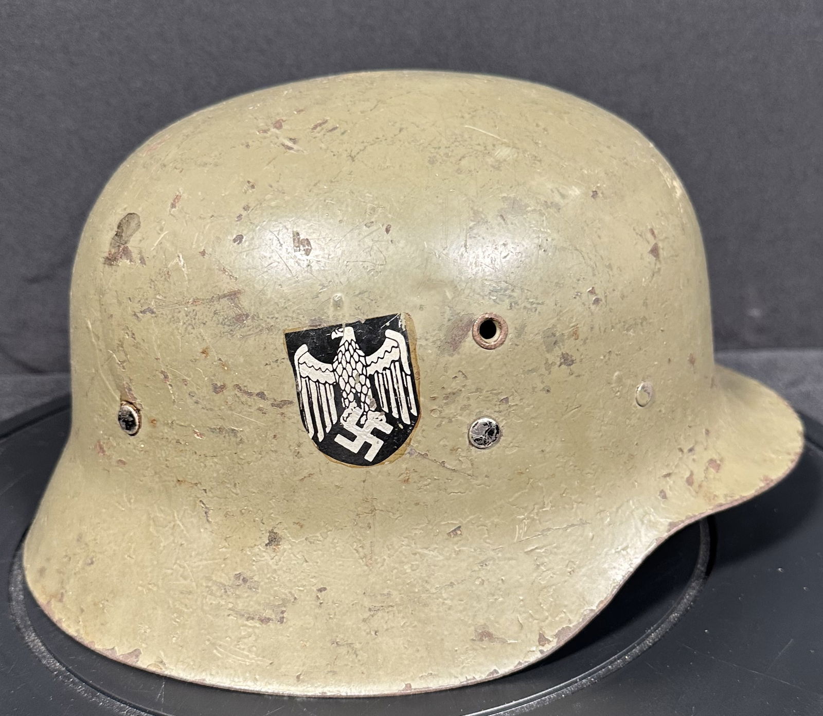 German WWII Era Green Helmet with Decals (1 of 10)