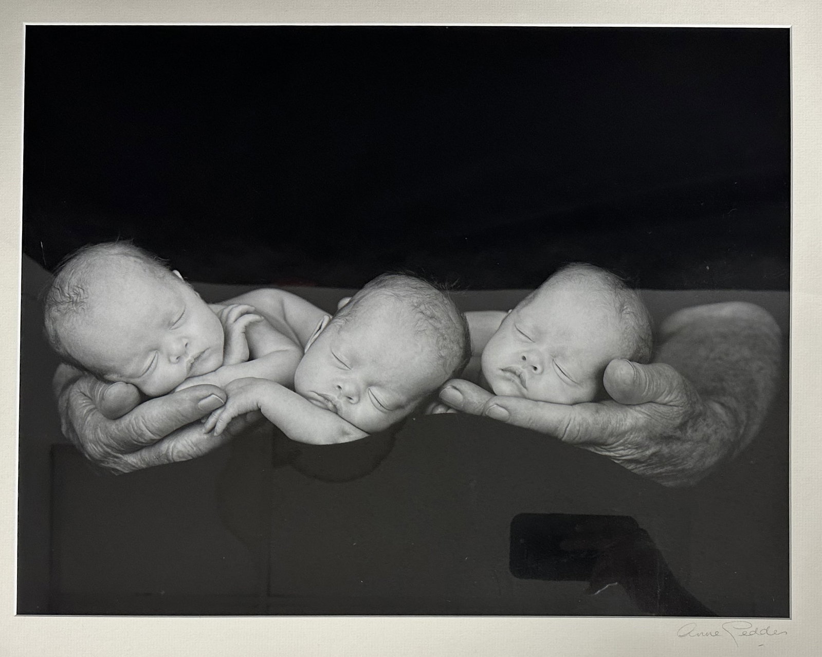 Anne Geddes Jack Holding Triplets Photograph 1 of 25: Original Limited Edition Silver Gelatin Print by Anne Geddes Jack Holding Triplets. This is one of an edition of only 25 printed in 2000, about 8 months after the original photo was taken. Comes in cu