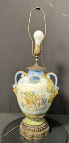 19th Century Majolica Hand Painted Vase Lamp Conversion