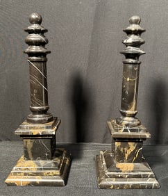 Antique Pair of Black Marble Oblisks