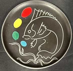 Atelier Cerenne Rene Neveux Vallauris French Ceramic Abstract Glazed Plate