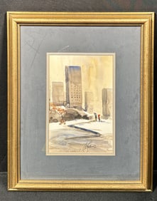 Watercolor Park in City in Winter Tom Lauer