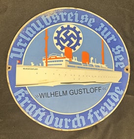 Enamel Building Plaque Wilhelm Gustloff Ship WWII German Propaganda