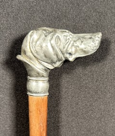 Silver Pointer Dog Head Handle Walking Stick