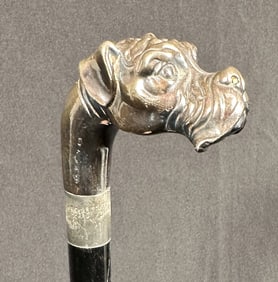 Silver Boxer Dog Head Handle Walking Stick