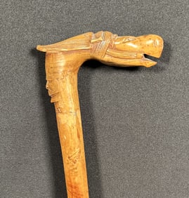 Carved Horse Head Cane with Carved Portrait Signature