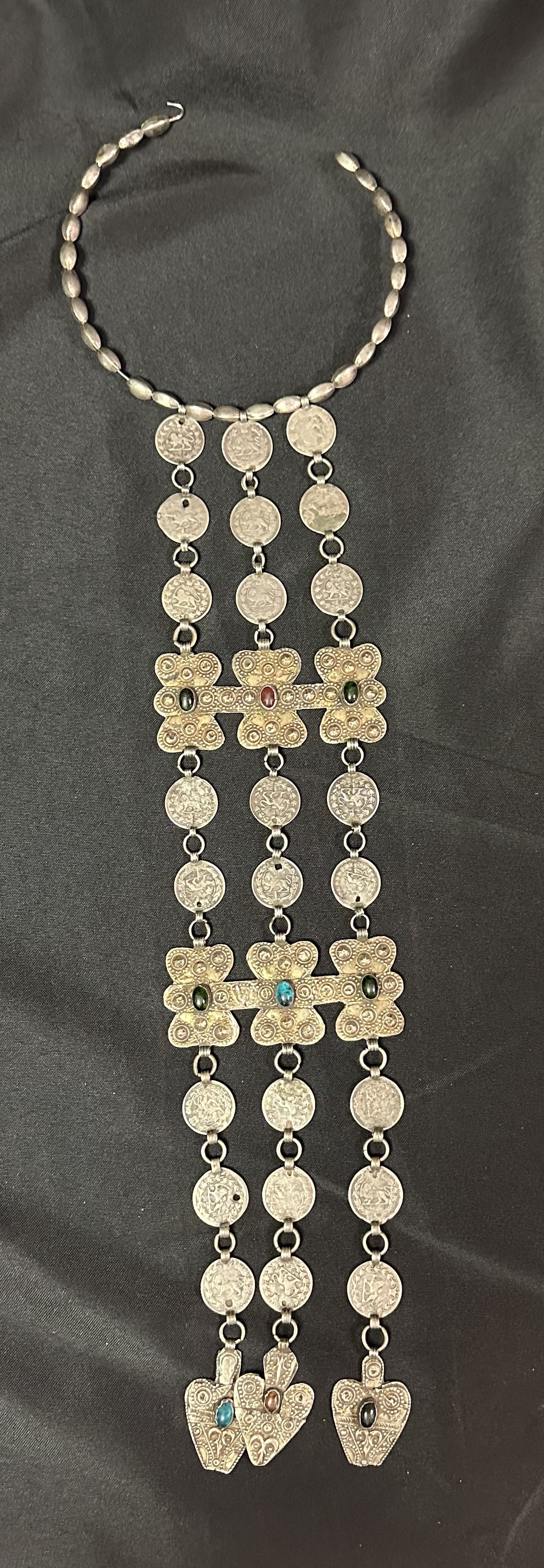 Antique Yomut Turkmen Silver Necklace Dorsal Plait Ornament Late 19th Century (1 of 9)