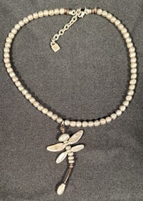 Silver Dragon Fly Bead Necklace