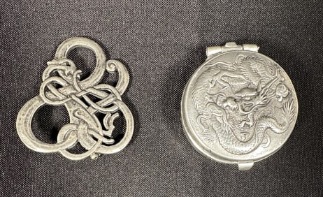 Pewter Box and Pewter Norway Brooch