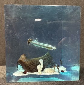 Vintage 1970s Lucite Paperweight Underwater with Submarine