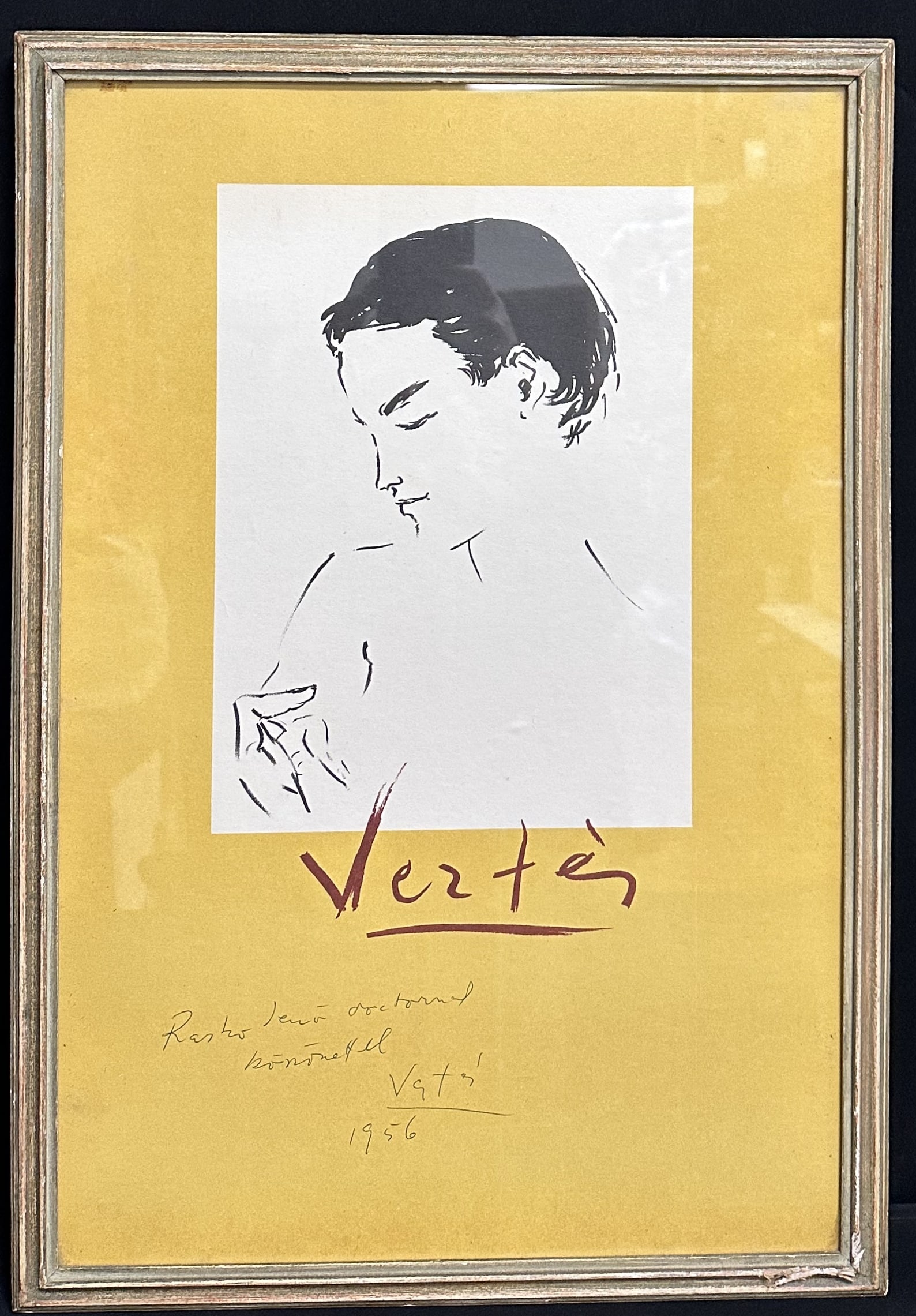 1956 Marcel Vertes Signed Framed Poster: 1956 Marcel Verta Signed Framed Poster Vintage framed photo signed and dedicated in French by artist Marcel Vertes dated 1956.For this lot shipping can be done one of three ways:LiveAuctioneers Live