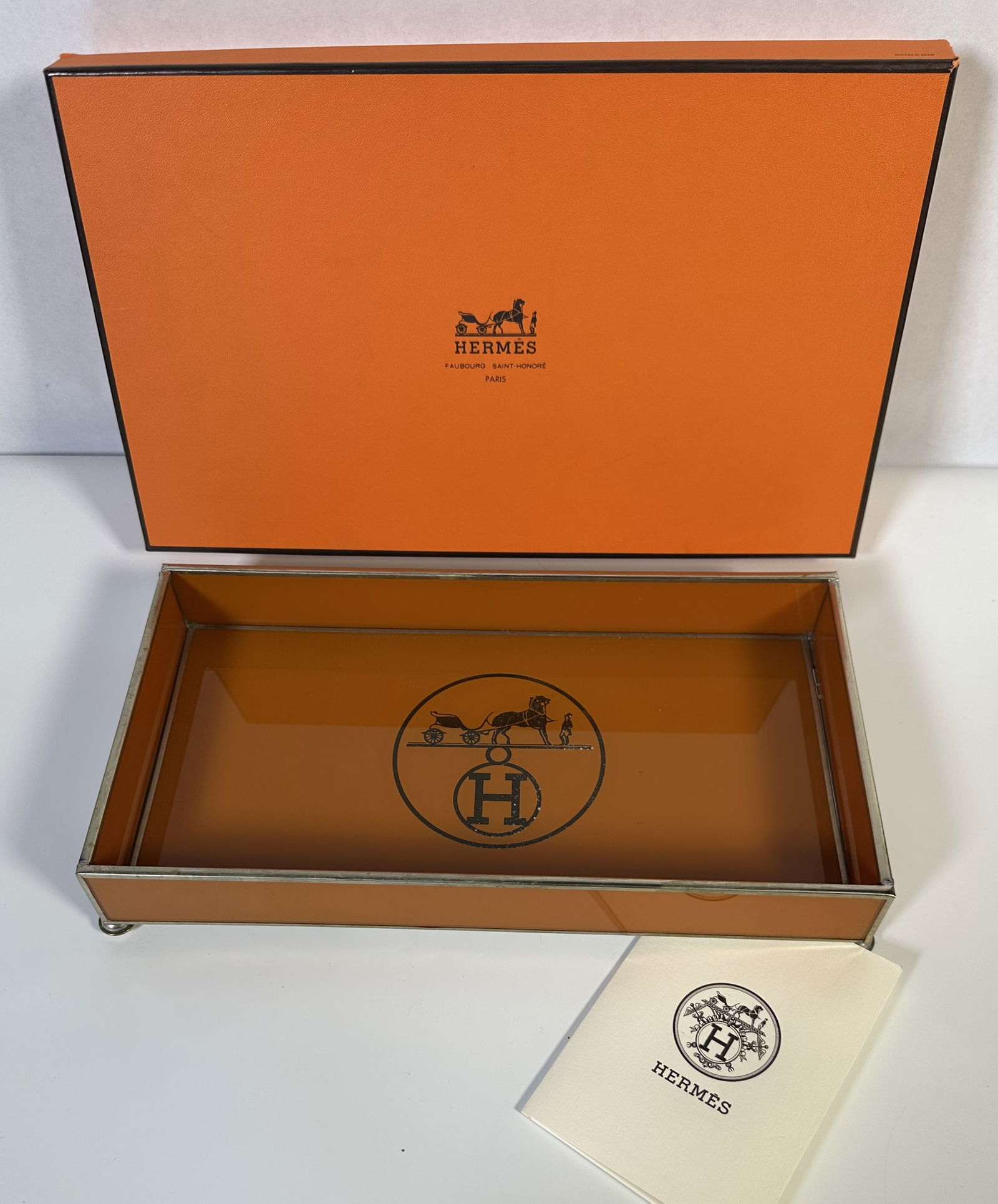 RR- Vintage Hermes Logo Glass Tray with Box (1 of 5)
