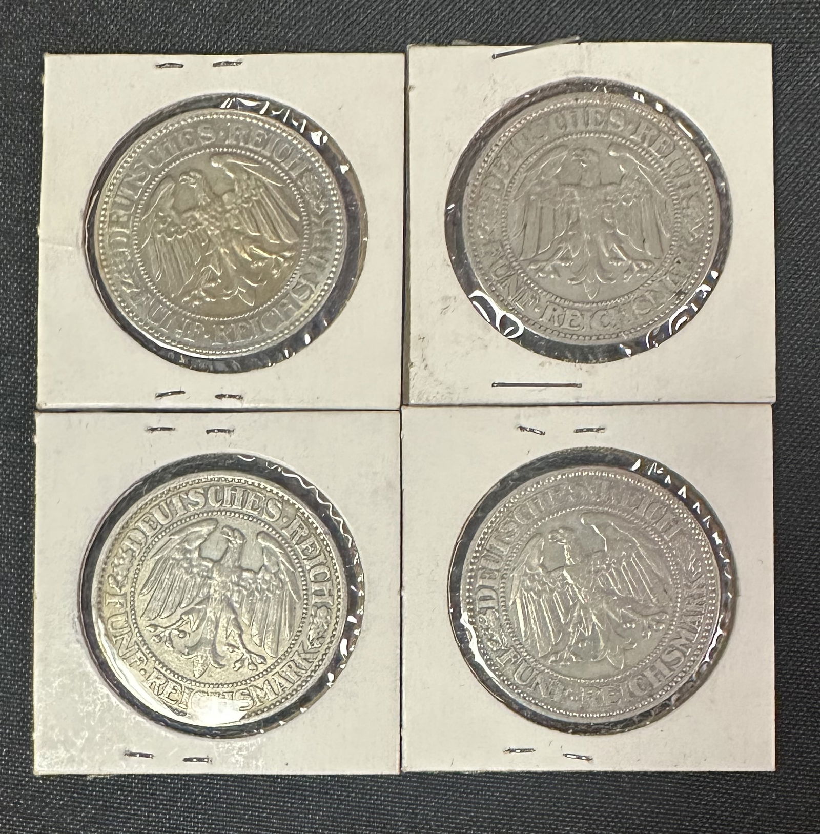 Four Weimar Republic 5 Mark Coins 1927 and 1928 (1 of 2)
