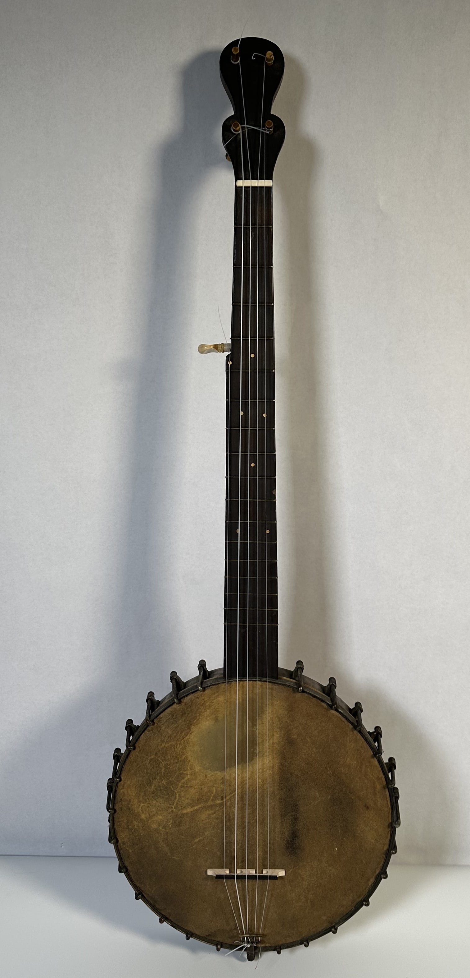 Antique 5 String Banjo Jos. Rogers Head: Antique 5 String Banjo Jos. Rogers Head Good looking antique banjo with a Jos. Rogers Jr calf skin head. This is useful in dating the banjo as those heads were popular in the late teens and early twen