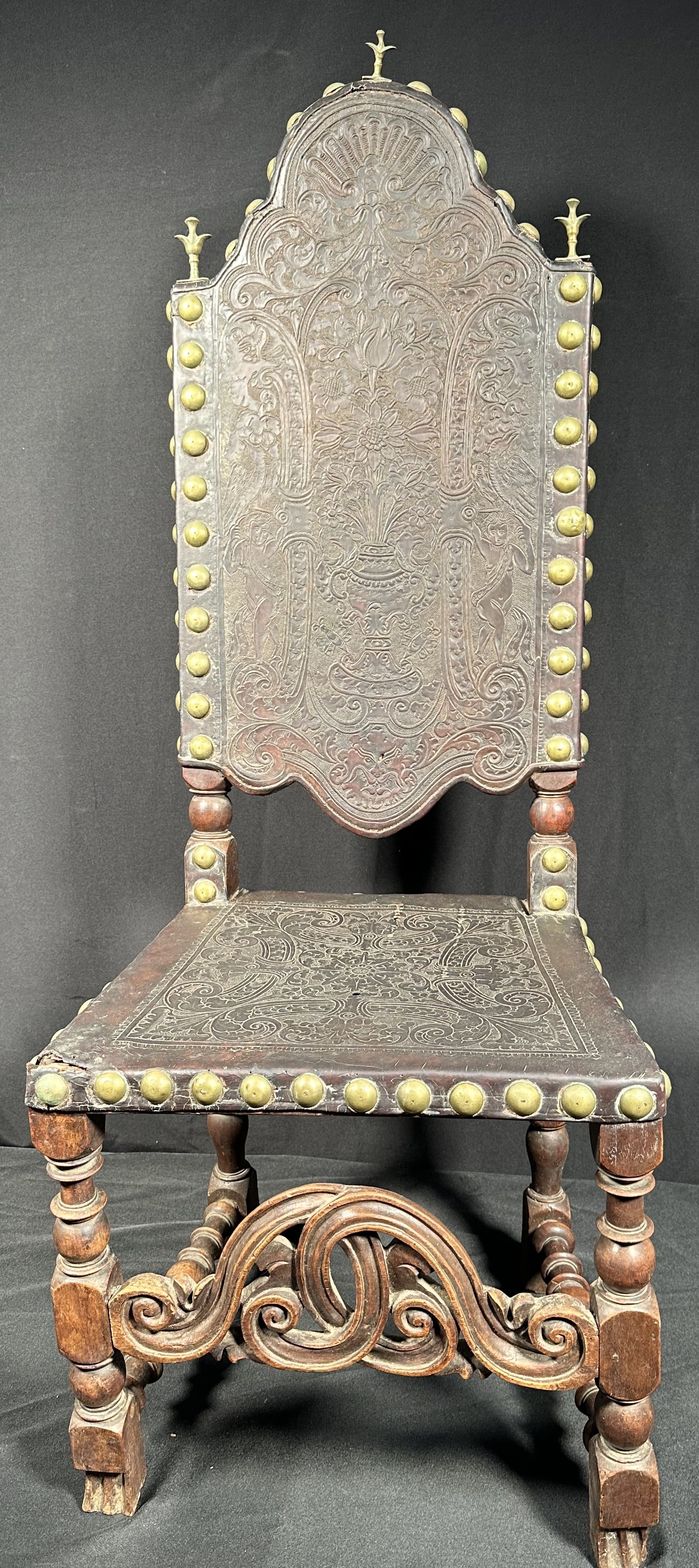 Continental 18th Century Tooled Leather Walnut Chair (1 of 14)