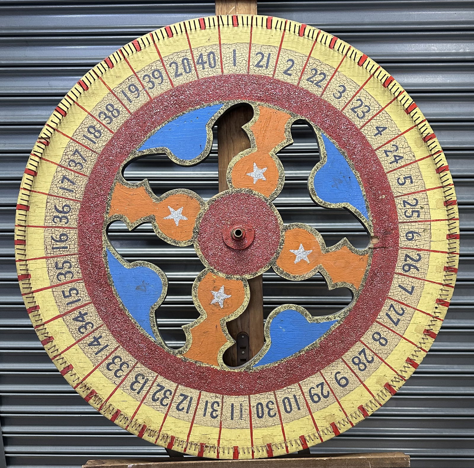 Large Older Double Sided Carnival Game Wheel: Large Older Double Sided Carnival Game Wheel Great looking vintage double sided game wheel. In the center of one side you can faintly make out VVFD which would make me think this is from some town Fi