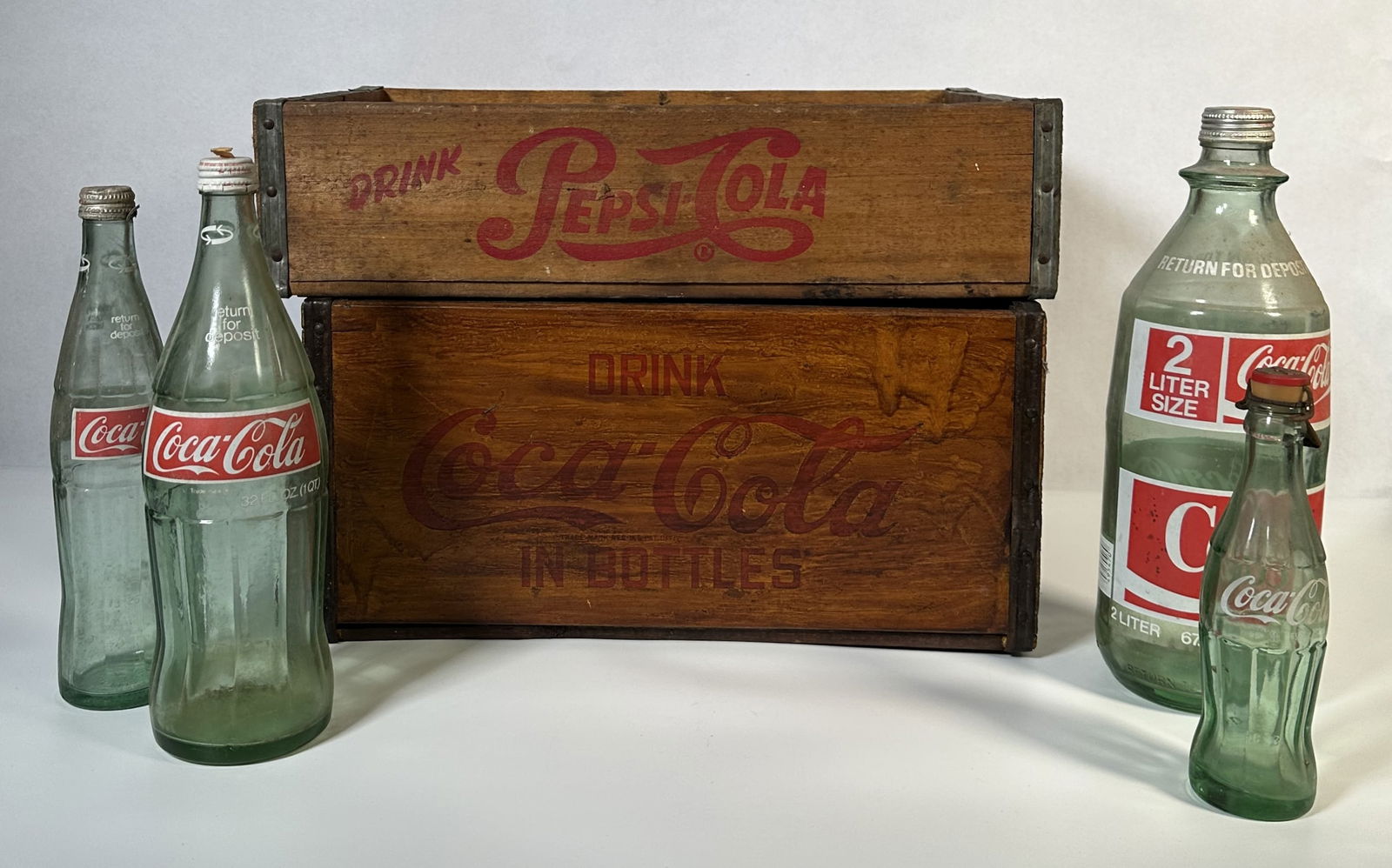 Pepsi and Coca-Cola Wood Crates and Bottles (1 of 14)