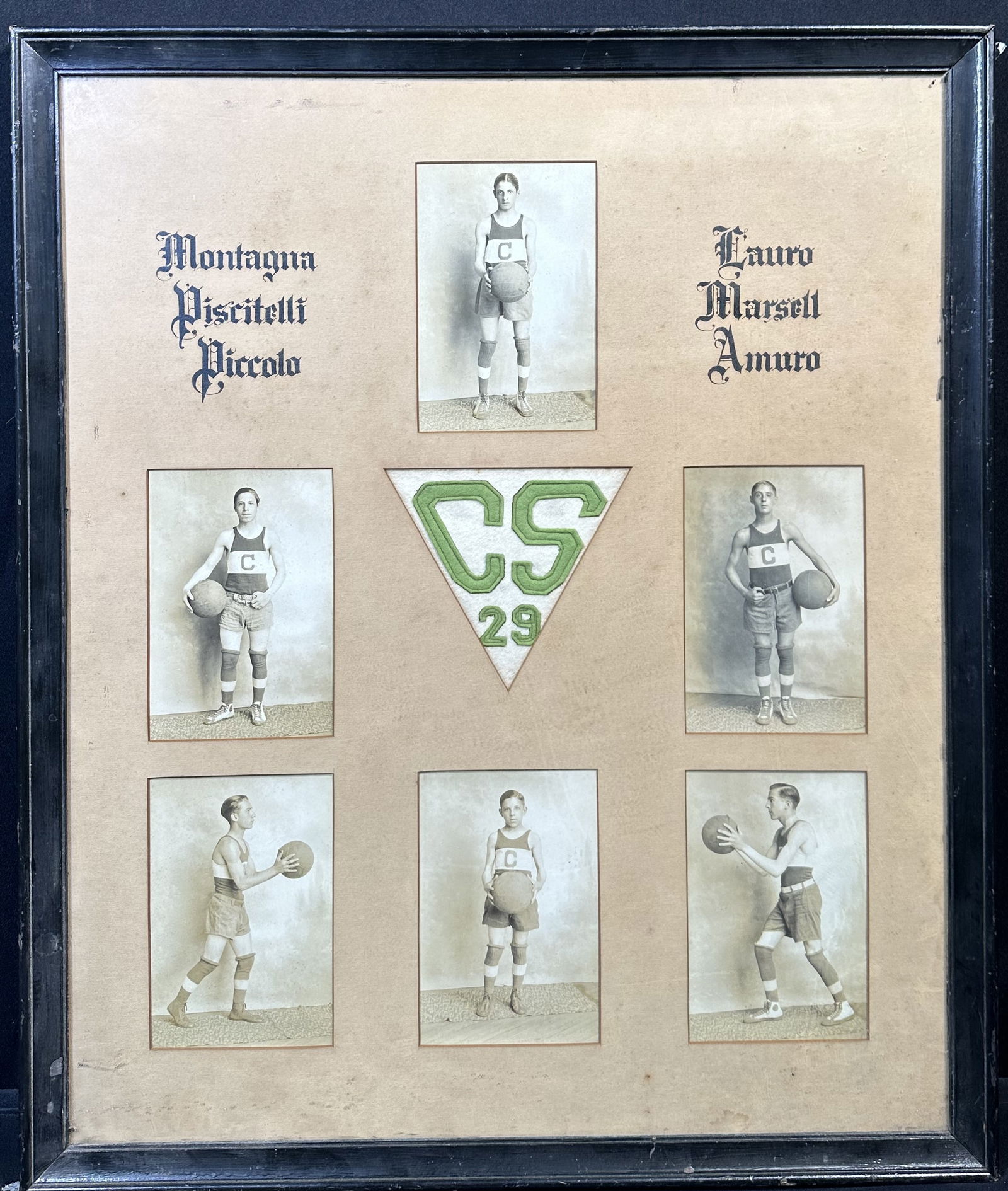 1929 Basketball Photo Collection: 1929 Basketball Photo Collection Group of six photographs of what we believe to be a High School basketball team with the six players last names in calligraphy at the top. These photos were likely pri