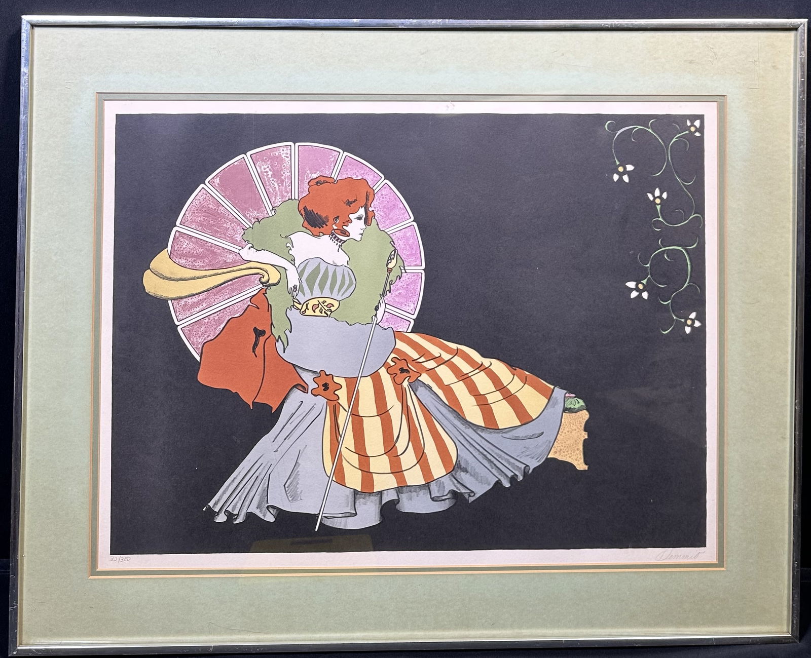 Art Nouveau Woman Signed Demmio Numbered 32/300: Art Nouveau Woman Signed Demmio Numbered 32/300 Art Nouveau styled woman has a bit of a pop Peter Max feel. Great colors, signed Demmio and numbered 32 of an edition of 300.For this lot shipping can b