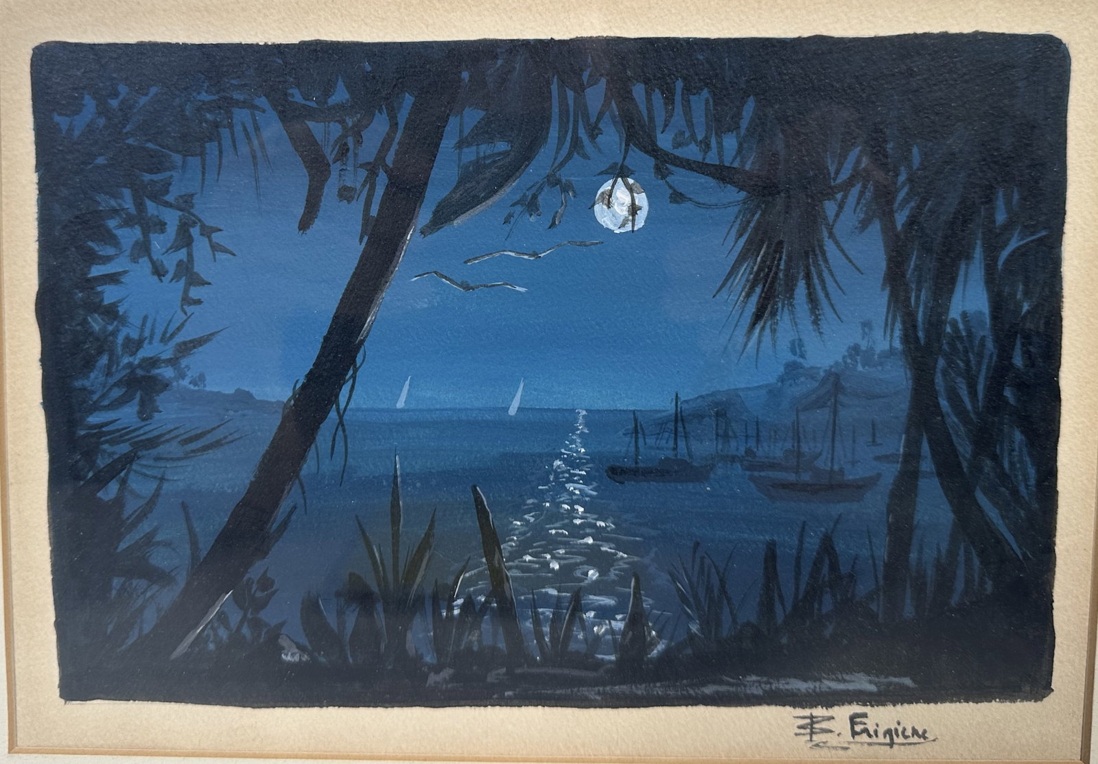 Painting of a Tropical Harbor in the Moonlight (1 of 6)