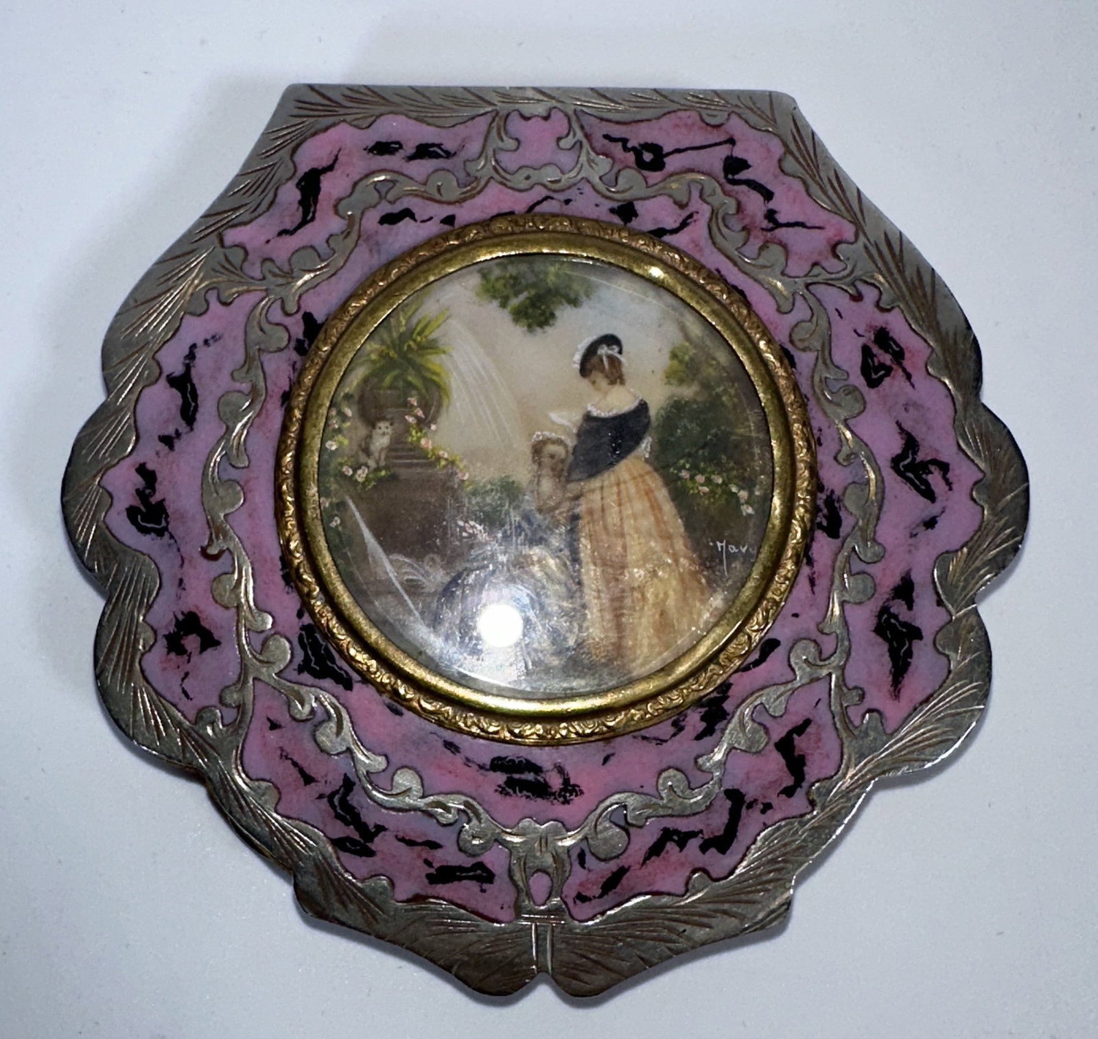 RR Sterling Silver and Enamel Art Nouveau Compact 104g (1 of 4)