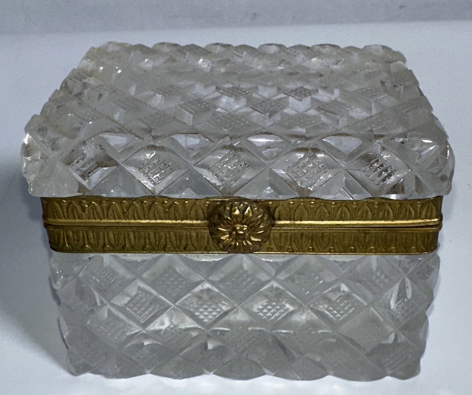 RR Antique Rectangular Cut Glass Jewelry Casket (1 of 6)