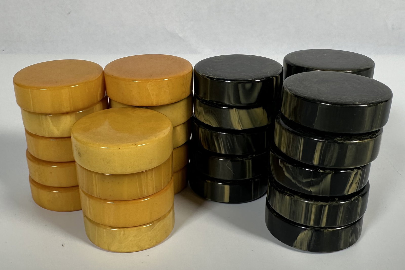Butterscotch and Green Bakelite Backgammon Pieces 1 3/8 Inches Across (1 of 6)